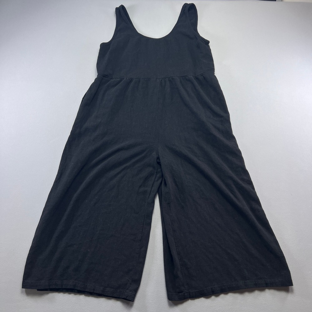 Rewind Cropped Jumpsuit Womens XL Black Linen Scoop Neck Sleeveless Wide Leg